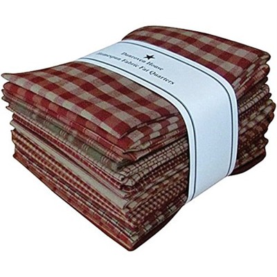 Red Tan Beige Homespun Fabric Checks Stripes Fat Quarter (12 pk) Bundle 100% ...