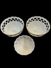 Set Of 3 Lenox White Porcelain Reticulated Bowls With Heart & Floral Design Gold