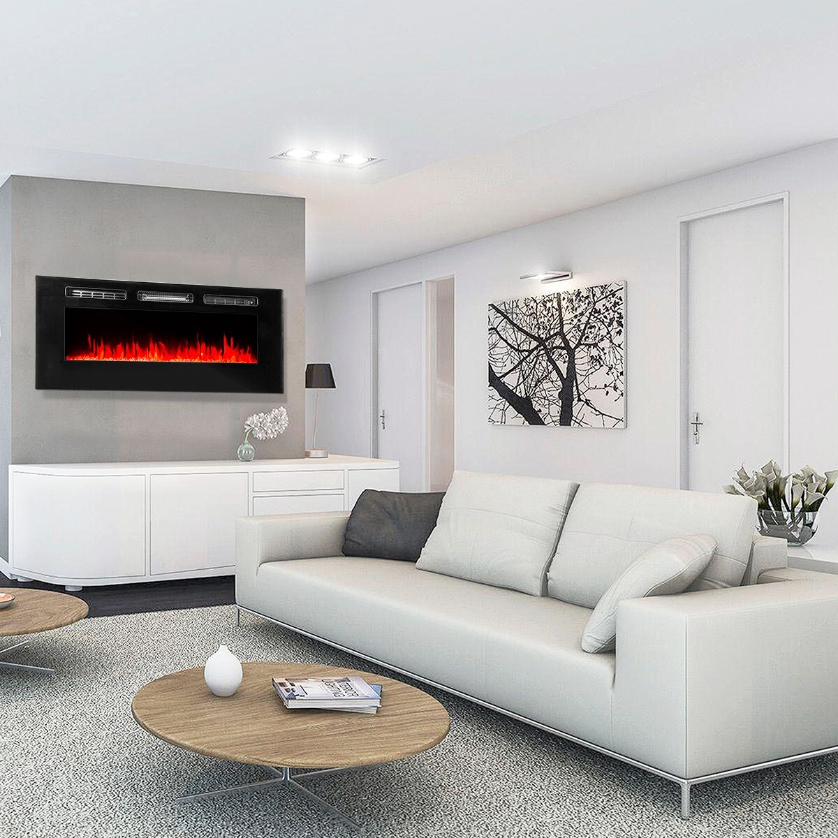 50" Electric Fireplace Insert, Recessed or Wall Mounted Heater (New)
