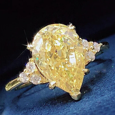 PANSYSEN Gold / über 925 RING - Birnenförmiges Citrin mit Topas Akzenten - Größe 6 - Neu mit Etikett
