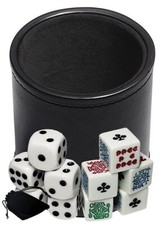 White Pip Poker Dice Clubs Ace w/Pouch PU Black Leather Dice Cup Bundle Set