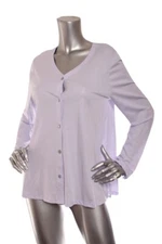 NEW Eileen Fisher Organic Cotton Button Down V Neck Long Sleeve Top Lavender