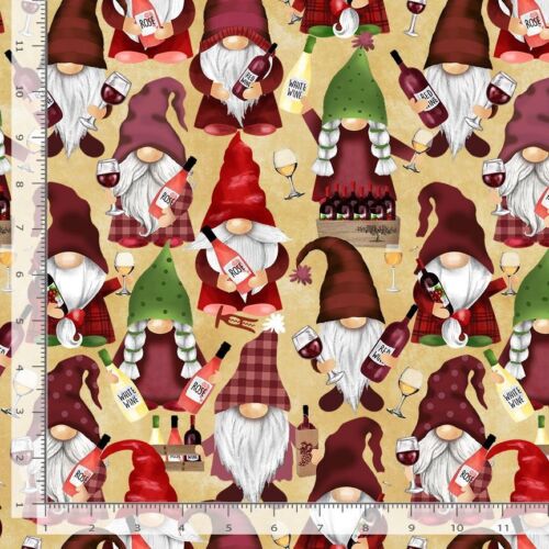 Wine Fabric BTY, Wine Gnomes, Gail-CD2026 Chardonnay, Cotton, TheFabricEdge - Picture 2 of 2