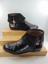 VINTAGE Salvatore Ferragamo Black Leather FLAT Ankle Side Zip Boots 5 C RARE