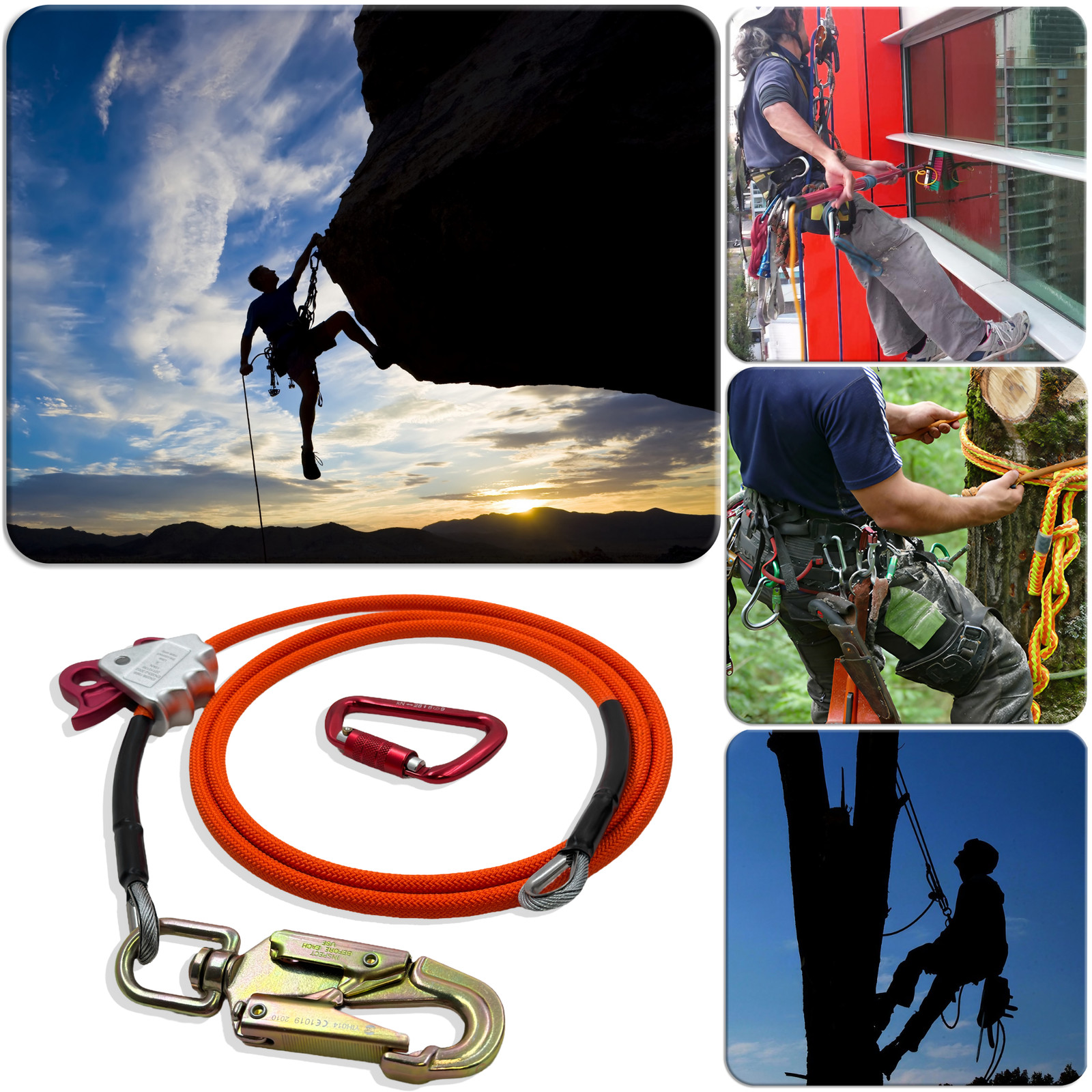 Cuerda para Escalar 1.3cm X 2.4m Acero Core Cordón Juego Flip Línea Girar Cierre