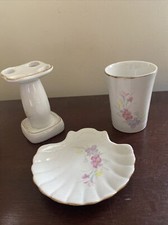 Three Piece Porcelain Bathroom Set: toothbrush holder, tumbler, soap dish, new