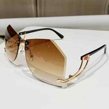 Irregular Rimless Sunglasses UV400 Women Oversize Alloy Gradient Outdoor Wear