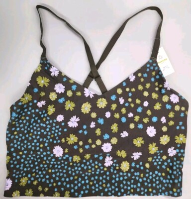 Aerie Offline Real Me Ligig Womens Green Floral Sports Bra Top Size L 