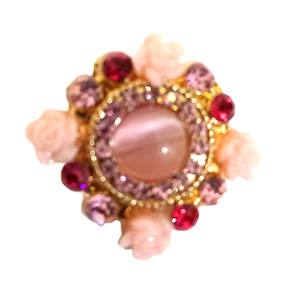Gingersnaps Jewelry Charm Silver Alloy Pink Roses Pearl Rhinestone Silver Tone