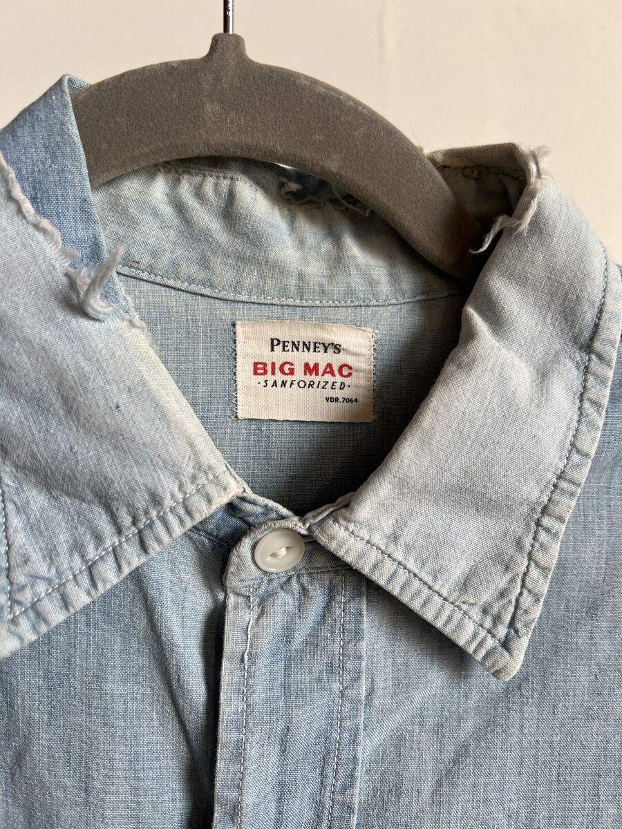 Vintage 1950s 1960s Mens Chambray Big Mac Button Down Shirt Vintage 1950s 1960s Mens Chambray Big Mac Button Down Shirt