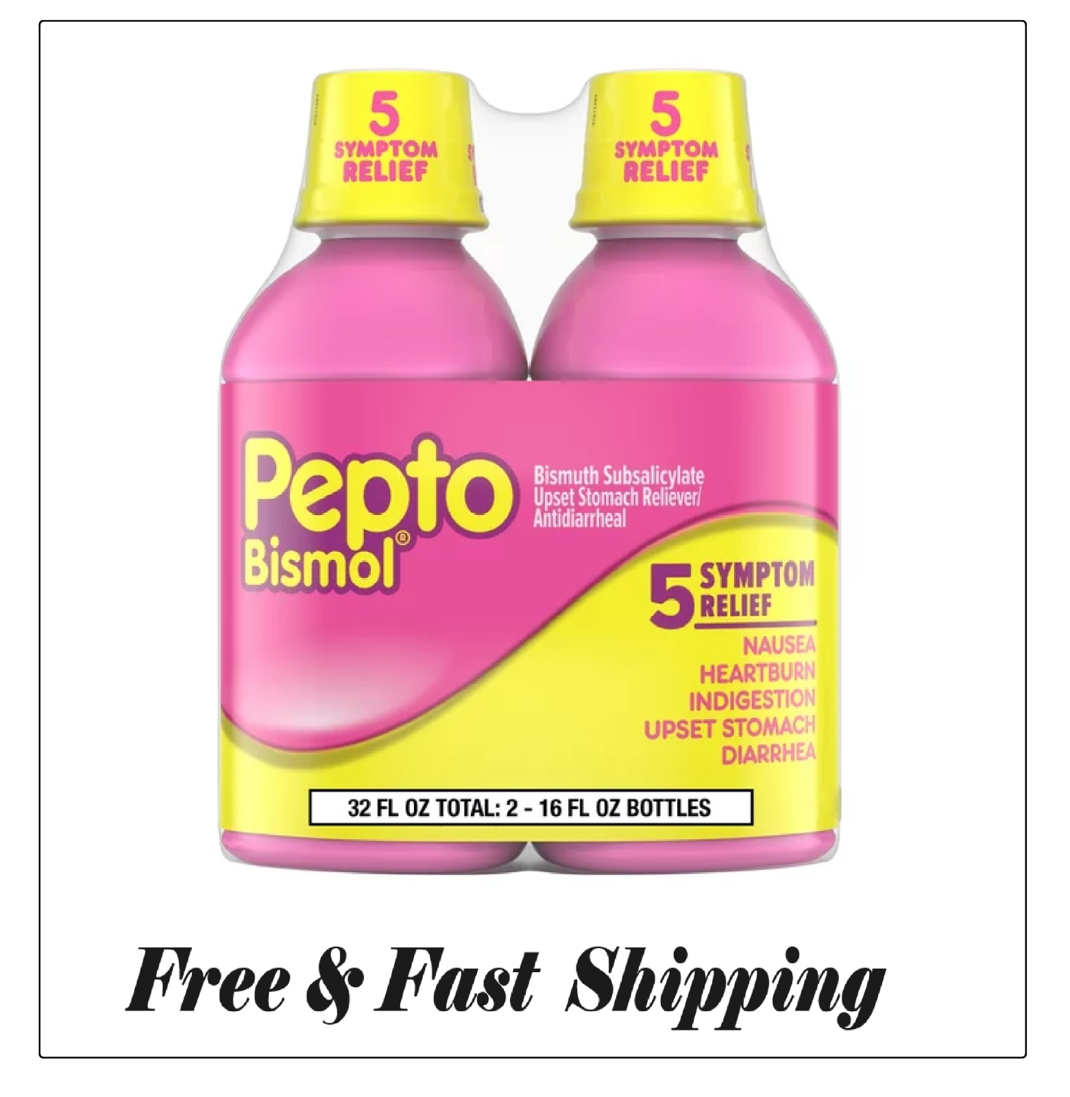 Pepto Bismol Liquid For 5 Symptom Relief Fast Acting Liquid 2 Pack 16oz