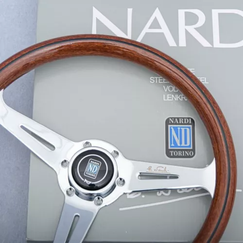 360mm NARDI Classic Mahogany Wood Steering Wheel with Silver Chrome Finish - Picture 2 of 6