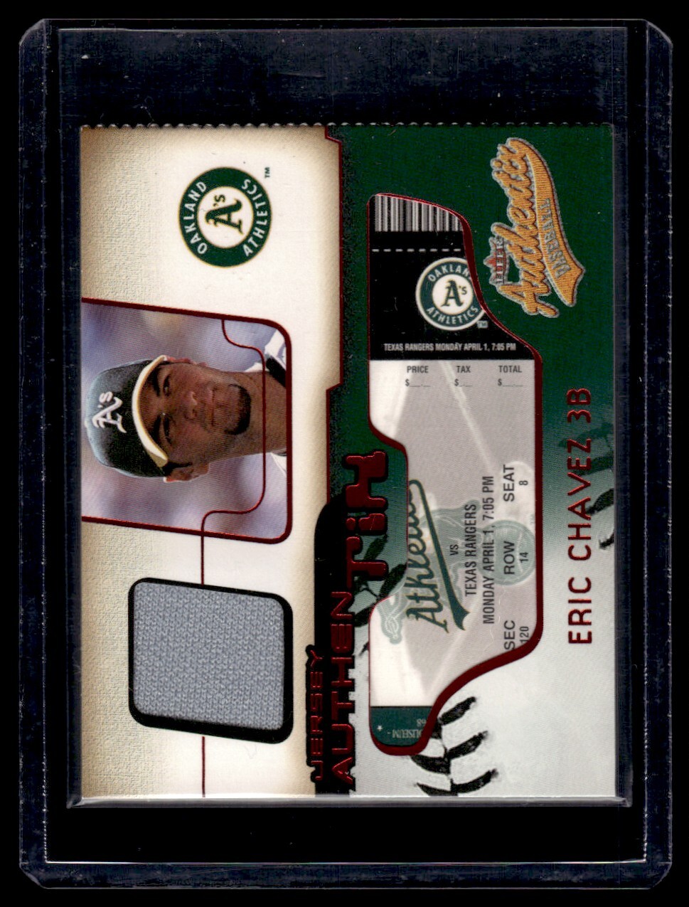 2002 Fleer Jersey Authentix (Game Worn Relic) Eric Chavez Oakland Athletics