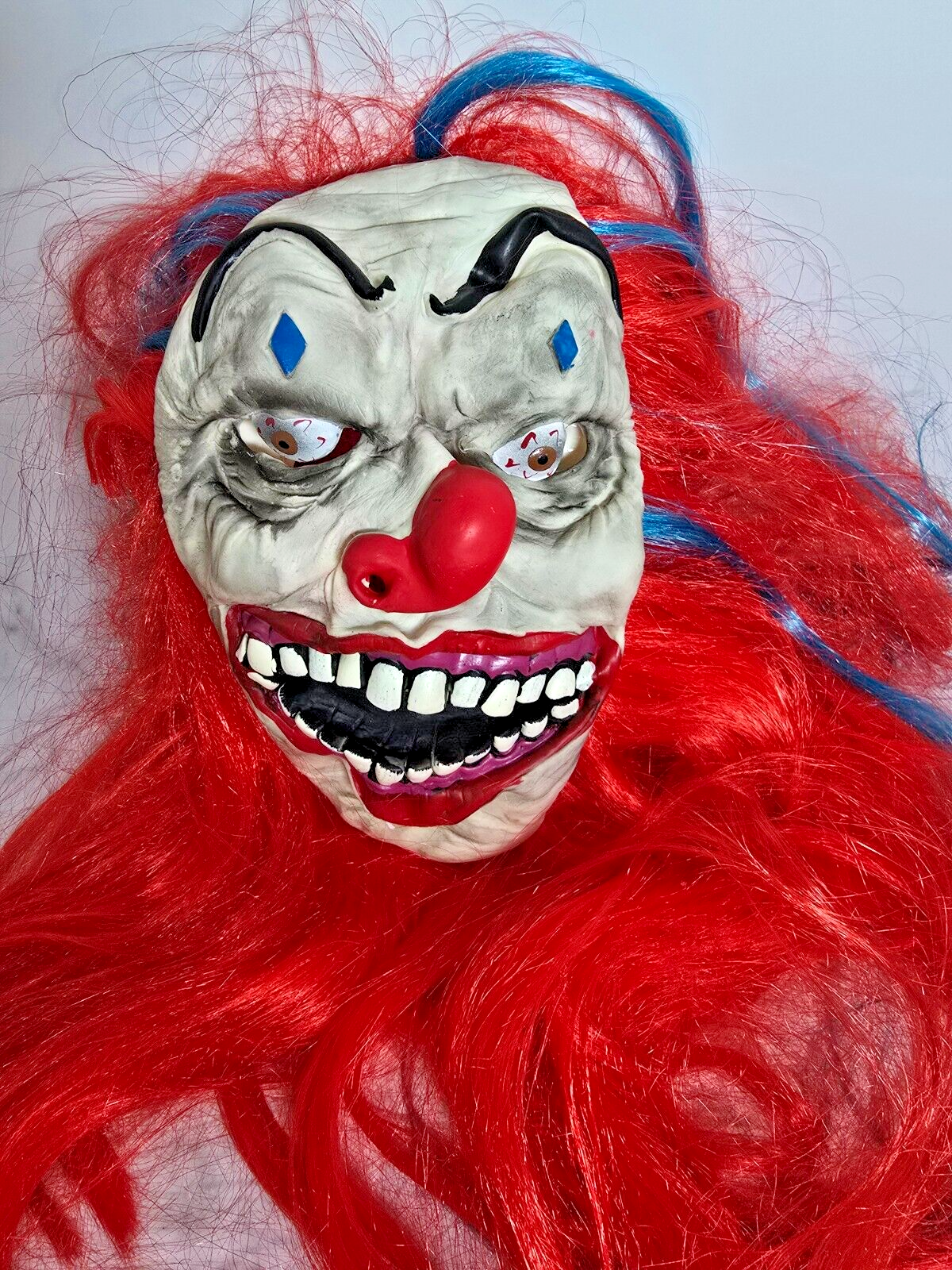 Scary Clown Joker Halloween Mask with Long Red Hair for Adults