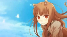 Anime spice and wolf holo girls red eyes smiling sky Playmat Gaming Mat Desk