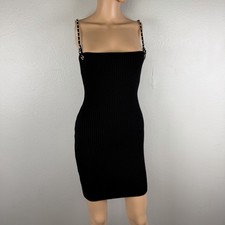 TIC TOC Black Ribbed Bodycon Mini Dress Chain Strap Y2K Clubwear Party S NWOT
