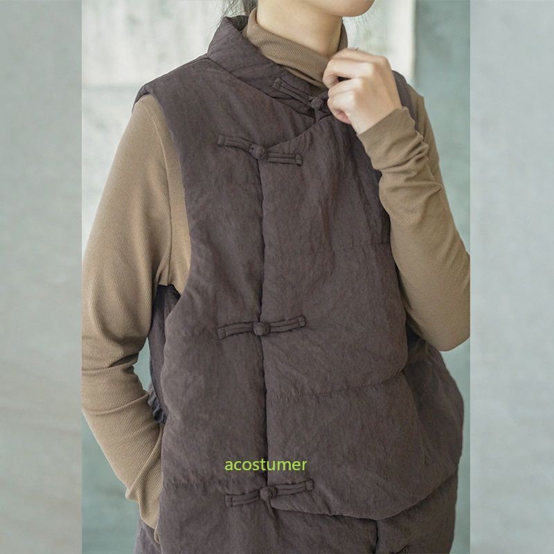 Women Chinese Style Cotton Padded Quilted Thick Casual Vest Waistcoat Loose Coat