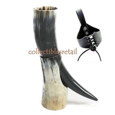 Ceremonial Polished Viking drinking horn with stand for beer wine