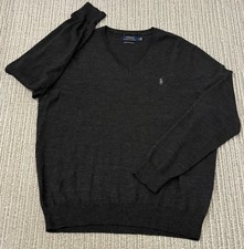 Polo Ralph Lauren Washable 100 Merino Wool V Neck Sweater - Charcoal - Men's L