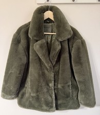 BLANKNYC Super Soft Olive Green Faux Fur Jacket Open Front Oversized Coat XS