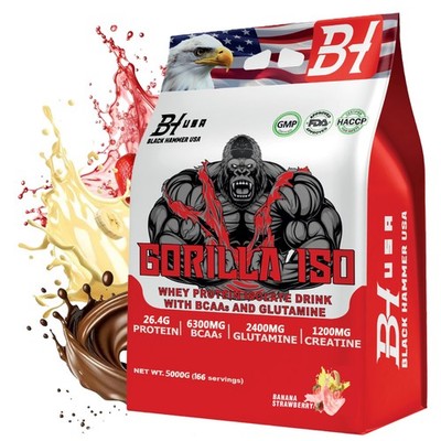 Whey Isolate Protein 2/5kg Muscle Growth with Glutamine & BCAA Black Hammer USA