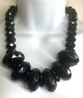 Huge Massive Joan Rivers Silver Faceted Black Lucite Bead Statement Necklace — photo 1