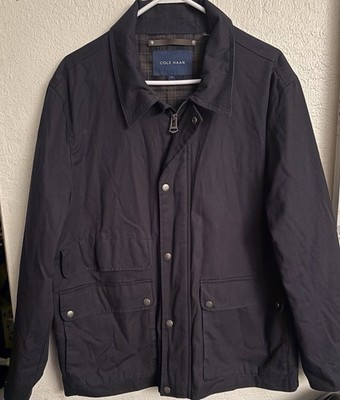 Cole Haan Navy Field Jacket Large  Plaid Lining Zip Front Hardly Worn