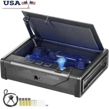 Biometric Pistol Safe Fingerprint Password Key Quick Access Security Case 2 Guns