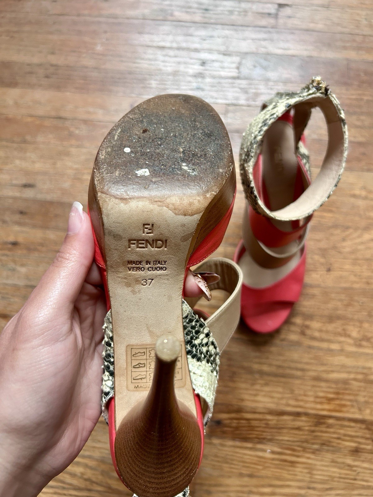 Fendi Tricolor Leather Python Gladiator Open Toe … - image 6