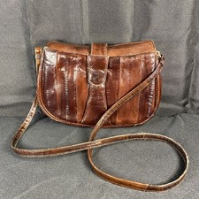 Vintage 1980s Genuine Eel Skin Purse Shoulder Bag Made In Korea brown/burgundy