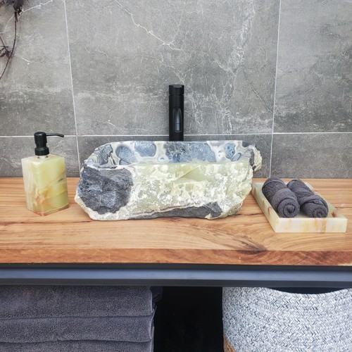 Grün und grau Onyx Stein Gefäß Badezimmer Waschbecken, 16,5 x 11 Zoll über Theke - Bild 5 von 23