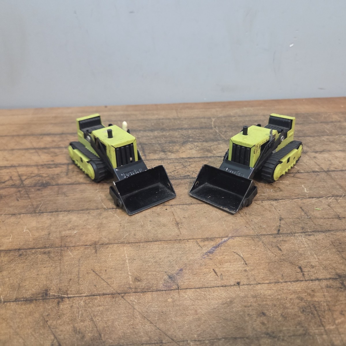 2 Vintage 1970s Tonka Green & Black Mini 1:43 Bulldozer Front End