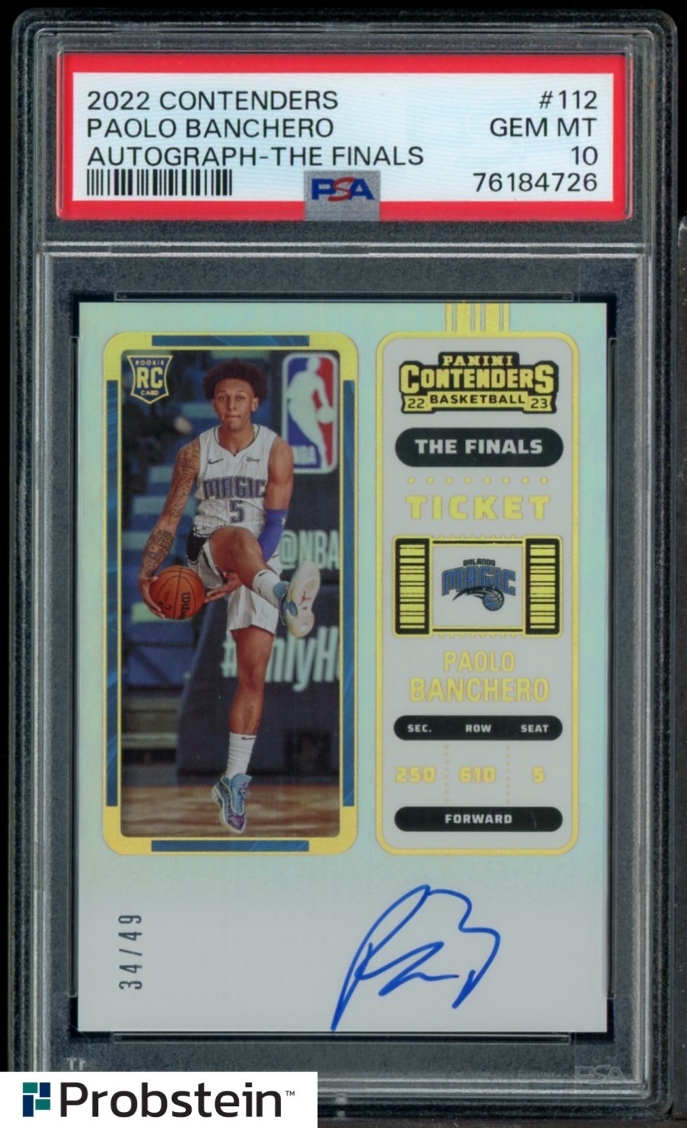 2022-23 Contenders The Finals Ticket Paolo Banchero RC Rookie AUTO 34/49 PSA 10