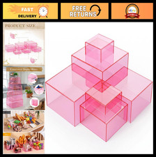 6 Pack Acrylic Display Risers - Clear Pink Cube Stands for Jewelry Candy Decor