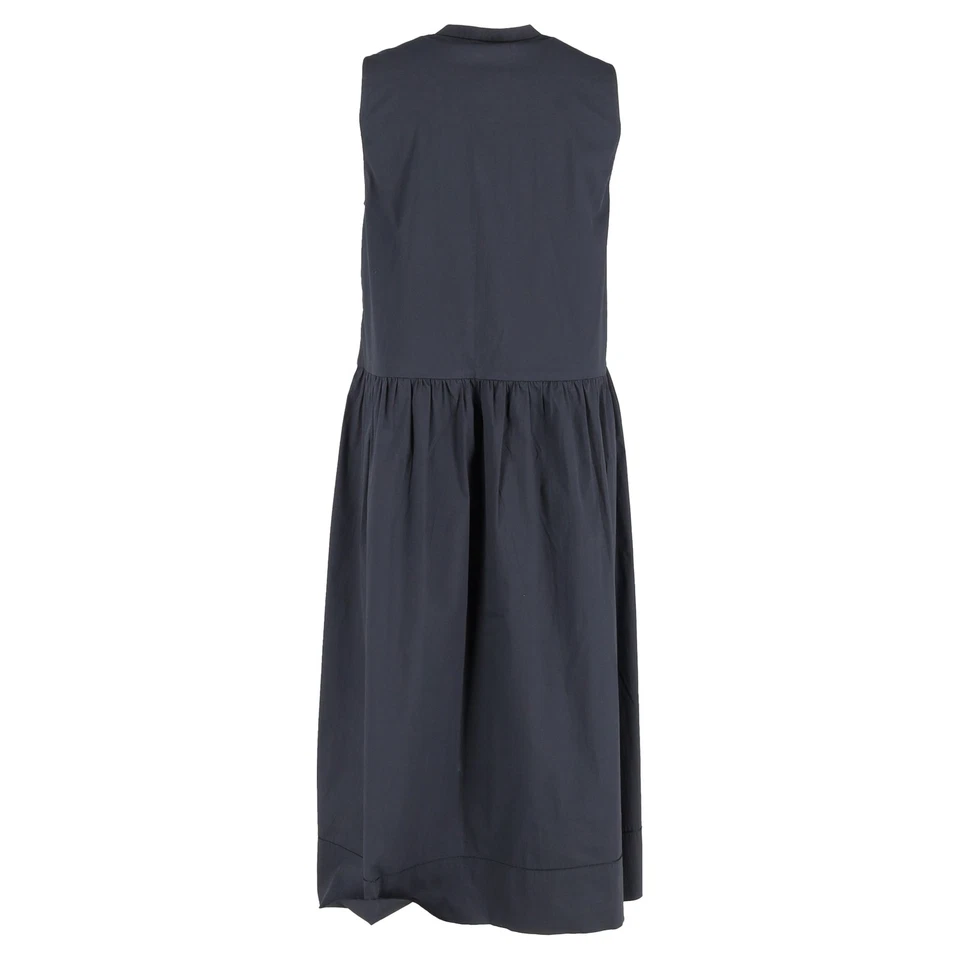 Vestido largo midi cuello redondo The Row en algodón azul marino Foto 3 de 3