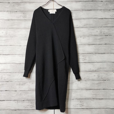 Christian Dior langes Kleid mit V-Ausschnitt Größe 40 schwarz Wolle Top Zusta...