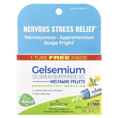 Gelsemium, Meltaway Pellets, 30C, 3 Tubes, Approx. 80 Pellets Each