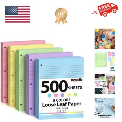 Wide Ruled Colored Paper - 500 Sheets, 5 Colors, Perfect for Students & Office