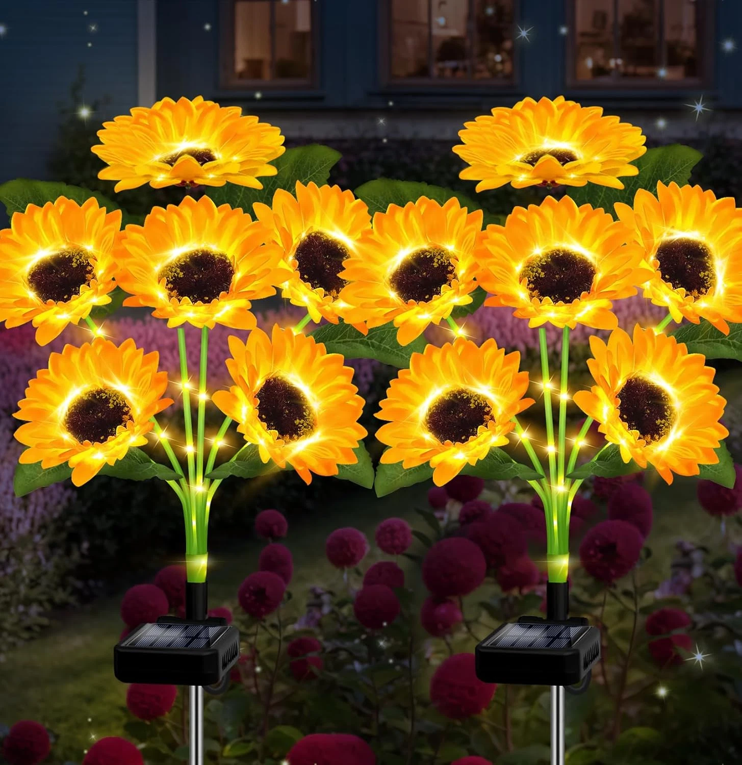 2 Pack with 12 Sunflower Solar Lights Outdoor Garden Decor,Solar Flowers Lights