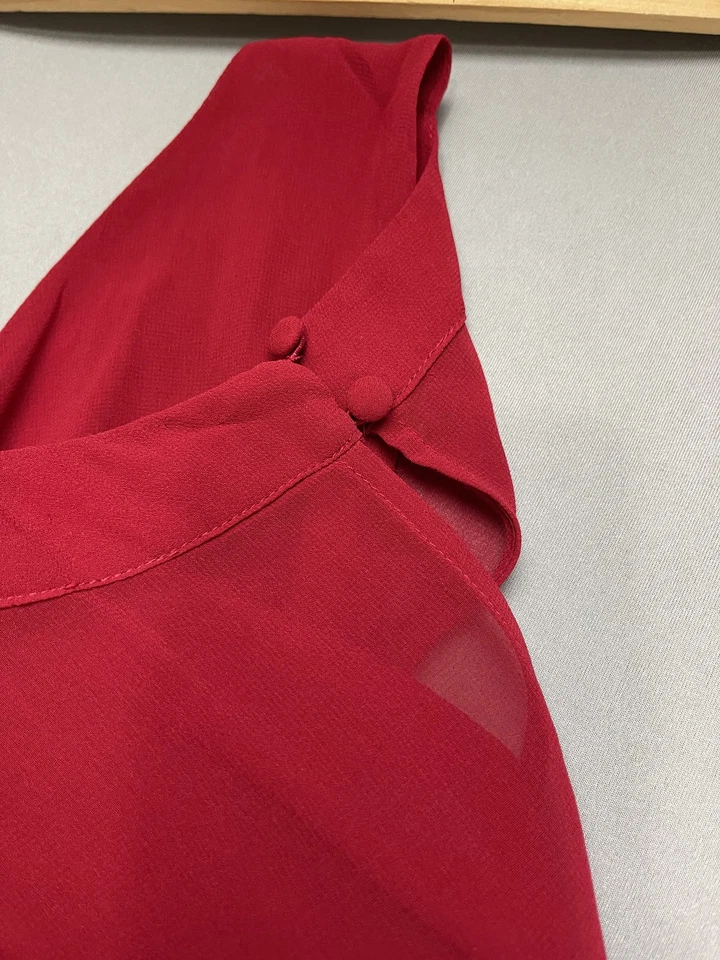 White House Black Market 女式 10 码红色 V 领褶饰长裙 — 第 3/4 张图片