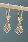 14K Solid Yellow Gold & Genuine Diamonds Dangle Heart Earrings - Leverback  — photo 1