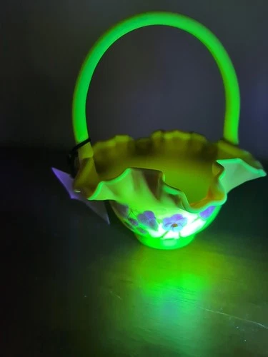 7.5" Fenton Raspberry & Leaf Burmese  Basket 85th Anniversary Signed JKSpindler