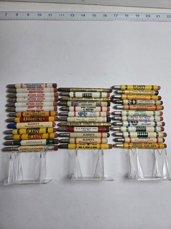 37 Vintage Wisconsin Bullet Pencils Seed, Farm, Insurance, Auctioneer, Electric