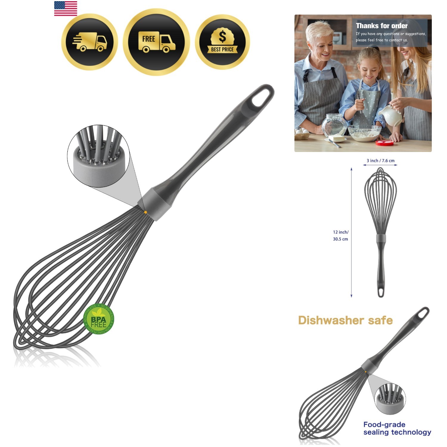 Stainless Steel Non-Scratch Dishwasher Safe Whisk