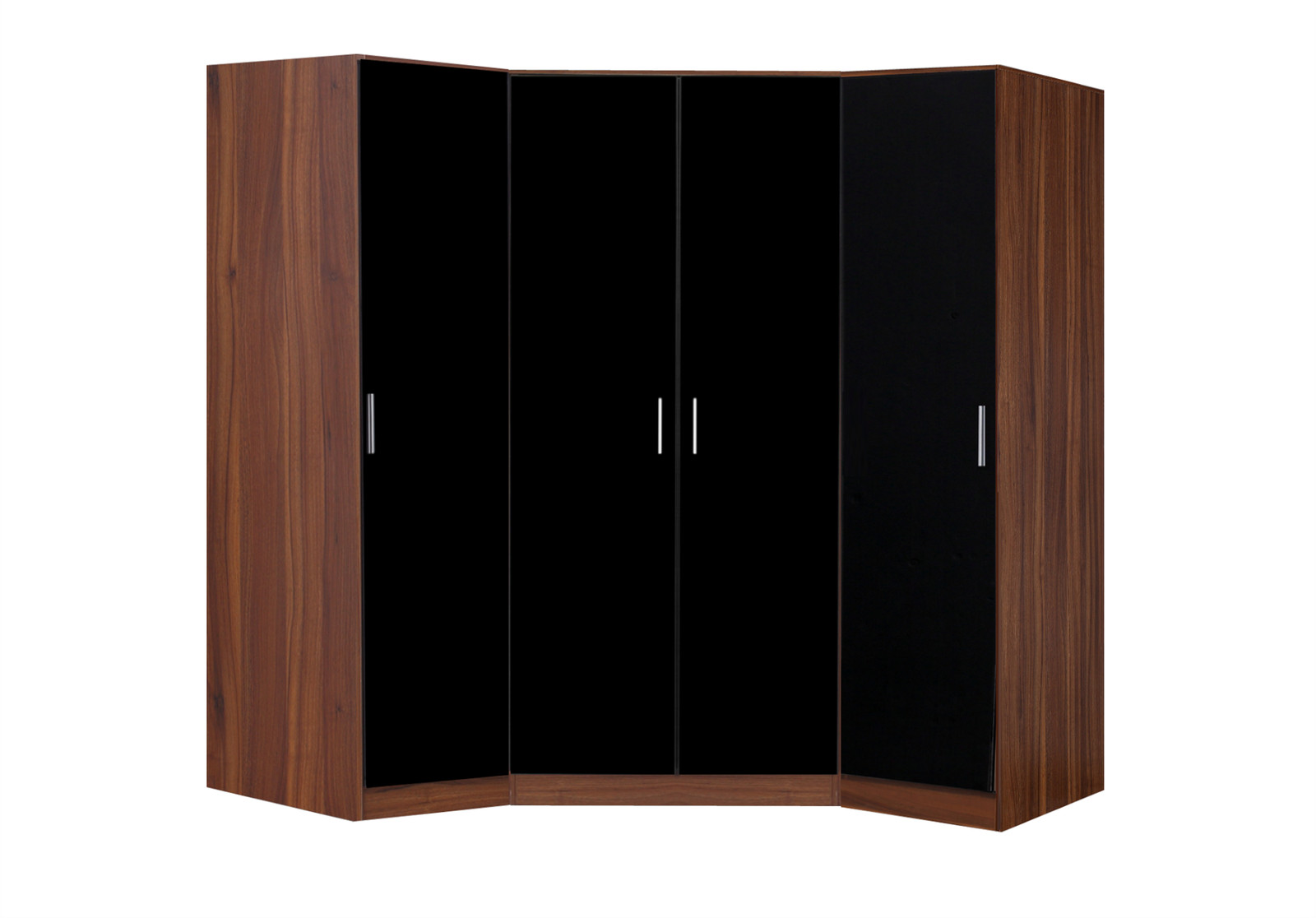 REFLECT 2 Door Corner + 2x 1 Door Wardrobes Bundle - Black Gloss & Matt Walnut