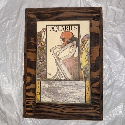 Vtg 10''x7'' David Palladini Zodiac Aquarius Art Print On Wood George Wallace