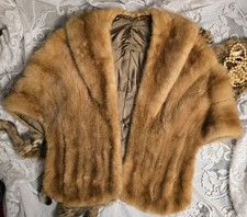 Vintage Brown Mink Fur Capelet 1940s Early 1950s Evening Shawl Silk Lined