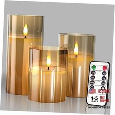 Glass Battery-Operated LED Flameless Candles with Remote and Timer - Real Gold