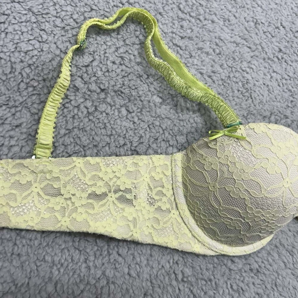 Aerie Bra 34A Push Up Bra Mia Boost Lift Padded Green Yellow Lace American Eagle - Image 4 of 4