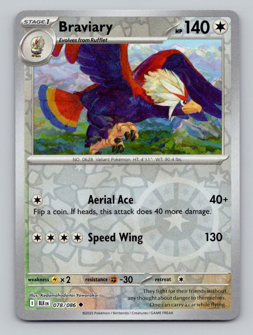 Reverse Holo Braviary 078/086 Uncommon Black Bolt Pokemon